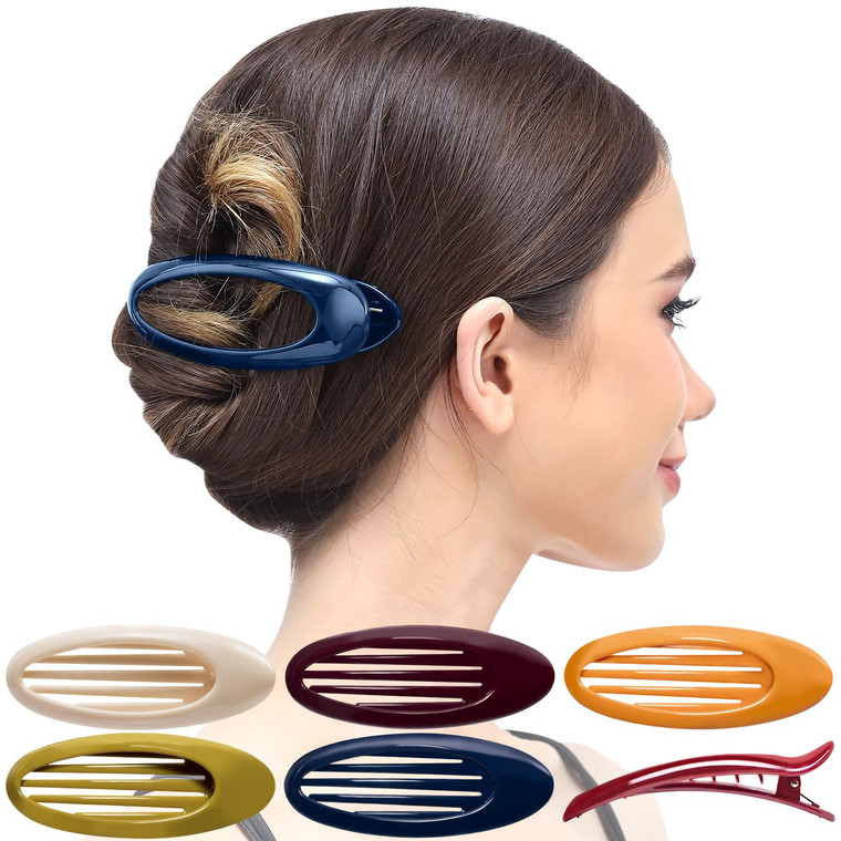RC ROCHE ORNAMENT 6 Pcs Lay Flat Claw Hair Clips Women Curved Side Opening Slide Comb Strong Hold No Slip Grip Alligator Clamp French Barrette Thin H