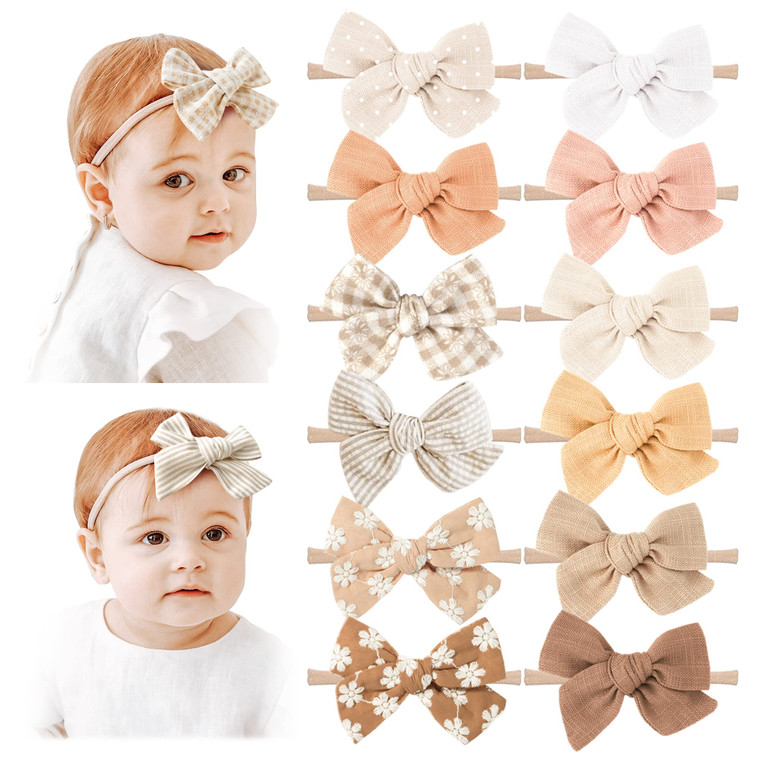 Niceye Baby Girl Bows and Headbands, Stretchy Nylon Hairbands Hair Bows for Newborns, Infants, Toddlers - Handmade Baby Hair Accessories for Girls
