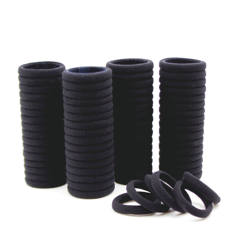 CYWLIFE 8.5mm Hair Ties Rubber Bands for Women Girls Thick Curly Hair, 100 PCS Black, Large No Crease Cotton Seamless Ponytail Holders Scrunchie for