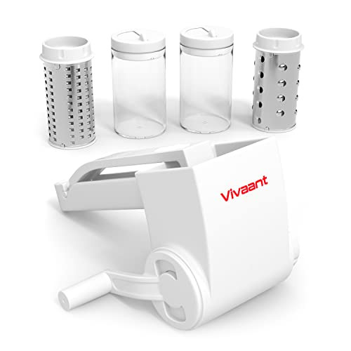 Vivaant Parmesan Cheese Grater Hand Crank, Restaurant-Grade Rotary Cheese Grater Handheld Italian Style with 2 Stainless Steel Drum Blades is Dishwas