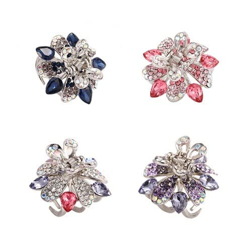Ruihfas 4Pcs Delicate Sweet Crystal Flower Hair Claws Rhinestone Floral Hair Jaw Clips Clamps Grippers for Girls Women 1.10×0.79 inch