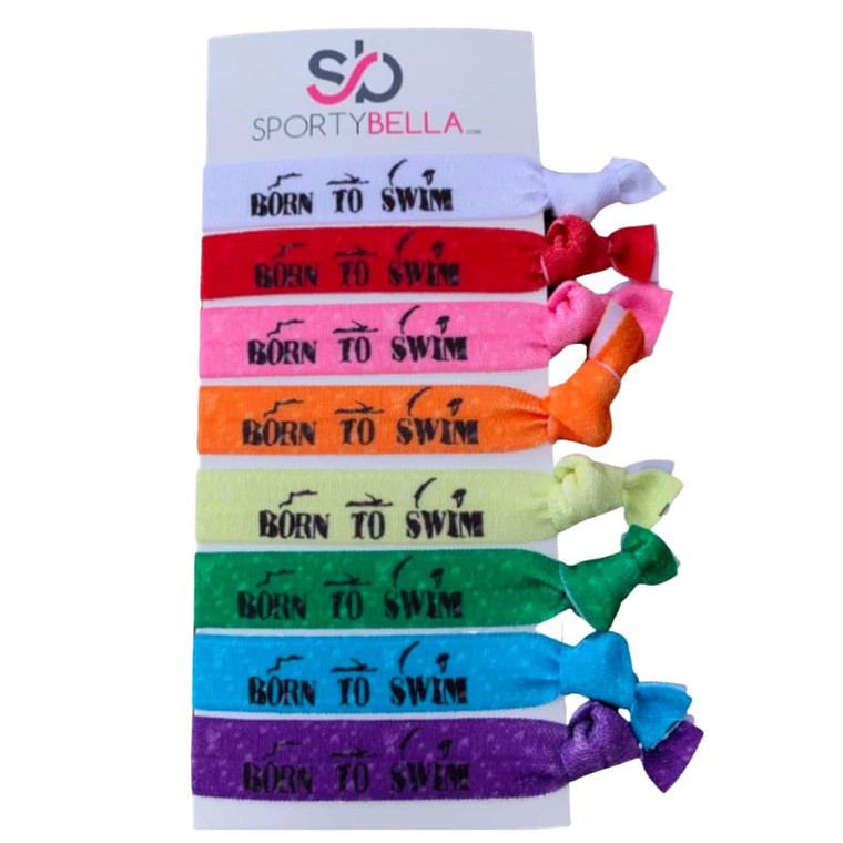 Sportybella Swimming Hair Ties, Hair Accessories For Girls, Women, Teens & Kids. No Crease Elastic Hair Ties Set, Born to Swim, Ponytail Holders for