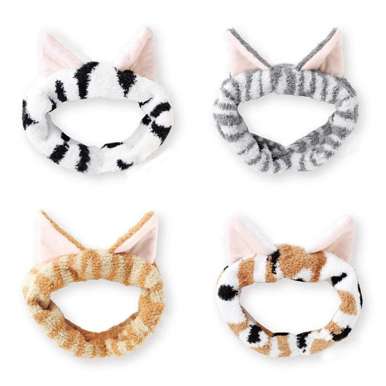 DRESHOW Spa Facial Terry Cloth Towels Headbands With Cute Cat Ear Design For Women's Face Mask And Makeup Removal