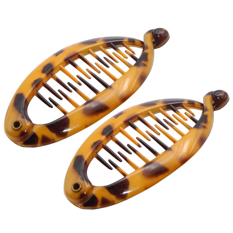 Parcelona French Effortless Mini Savana Tortoise Pack of 2 Celluloid Clips for Thick Hair Ponytail Holder Banana Hair Clips for Women
