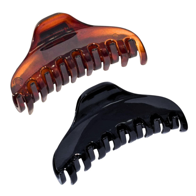 Parcelona French Skinny Boss Small 2 1/4" Black N Shell Celluloid Acetate Claw with Tight Spring Set of 2 Jaw Hair Claw Clips for Fine Hair, Made in