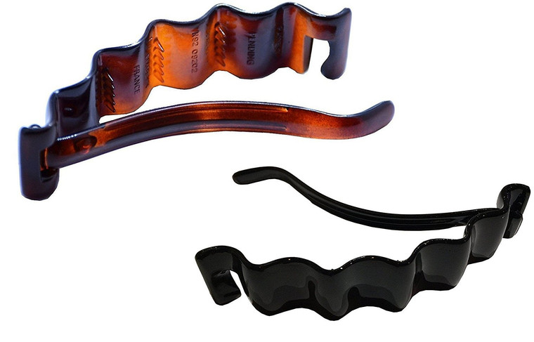 Parcelona French Crinkled Tortoise Shell and Black 4 3/4" Hair Clip Metal-Free Celluloid Acetate Barrette for Long to Thick Hair Non-Slip, Durable Wo