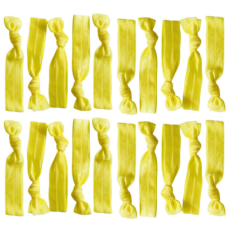Kenz Laurenz Hair Ties 20 Elastics Ponytail Holder Set No Crease Ribbon Bands (Yellow)