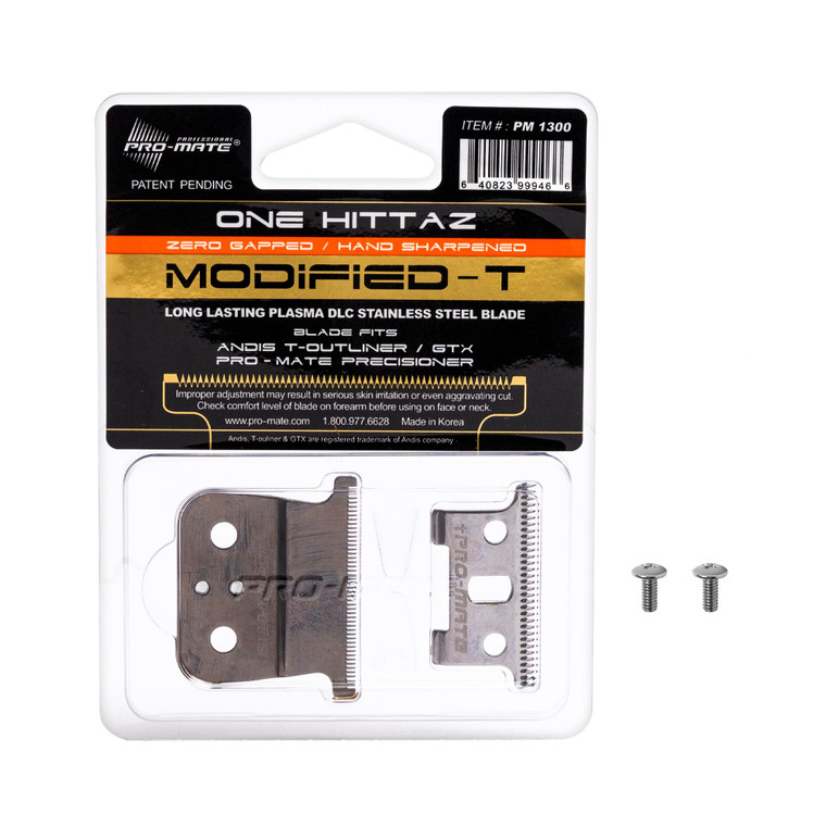 Replacement Blade 04521 fits Andis T-Outliner 04780, GTX 04785 (Model GO, GTO) Modified One Hittaz Zero Gap by PRO-MATE w/Free Screws (Black - T Shap