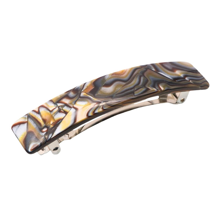 French Amie Oblong Silver Onyx Handmade 3.5 Inches Strong Grip Celluloid Silver Grey Onyx Automatic Hair Clip Hair Barrette - Long Lasting (Silver On