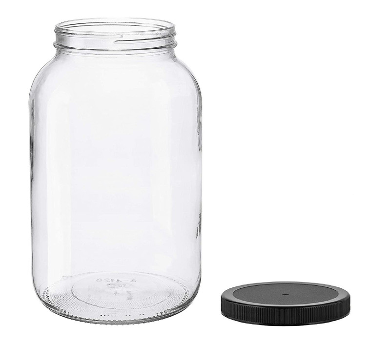 North Mountain Supply 1 Gallon Glass Jar Wide Mouth with Black Plastic Lid - USDA, BPA-Free, Made in the USA - for Fermenting, Storing, Canning, and