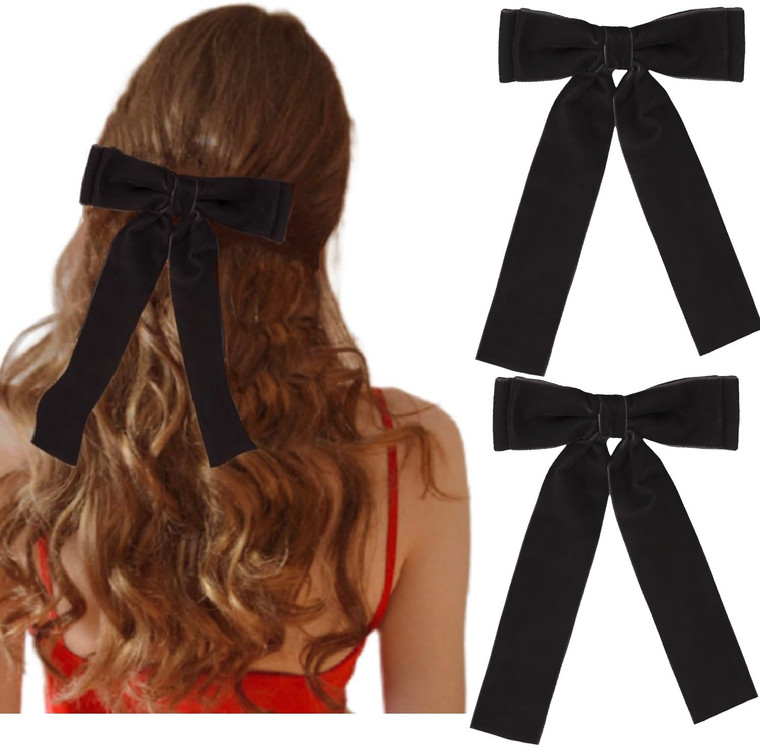 Velvet Hair Bow Clips Black Hair Bows for Women Girls 4.5 Hair Bow Ribbon Clip Adult Hair Bow Barrettes Accessories for Women