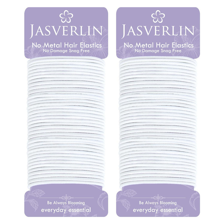 JASVERLIN 2mm White Hair Elastics Ties, Thin Ponytail Holders for Women Girls Kids, No Pull No Damage Slip Rubber Bands Fine to Medium Hair Accessori