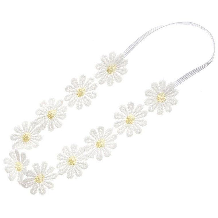 Women Girls Lace Daisy Flower Headband Soft Hair Bands Floral Crown Wreath Flower Headpiece (Yellow)