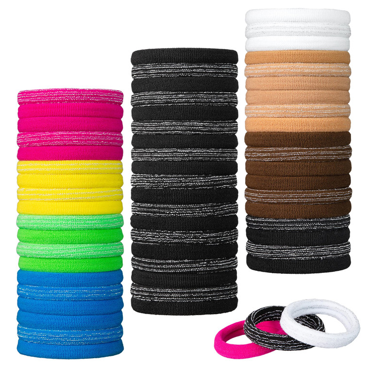 60pc Seamless Hair Ties, No Damage Ponytail Holders - Value Pack Colorful Elastic, Hair Rubber Bands No Damage Hair Ties for Everyday Use