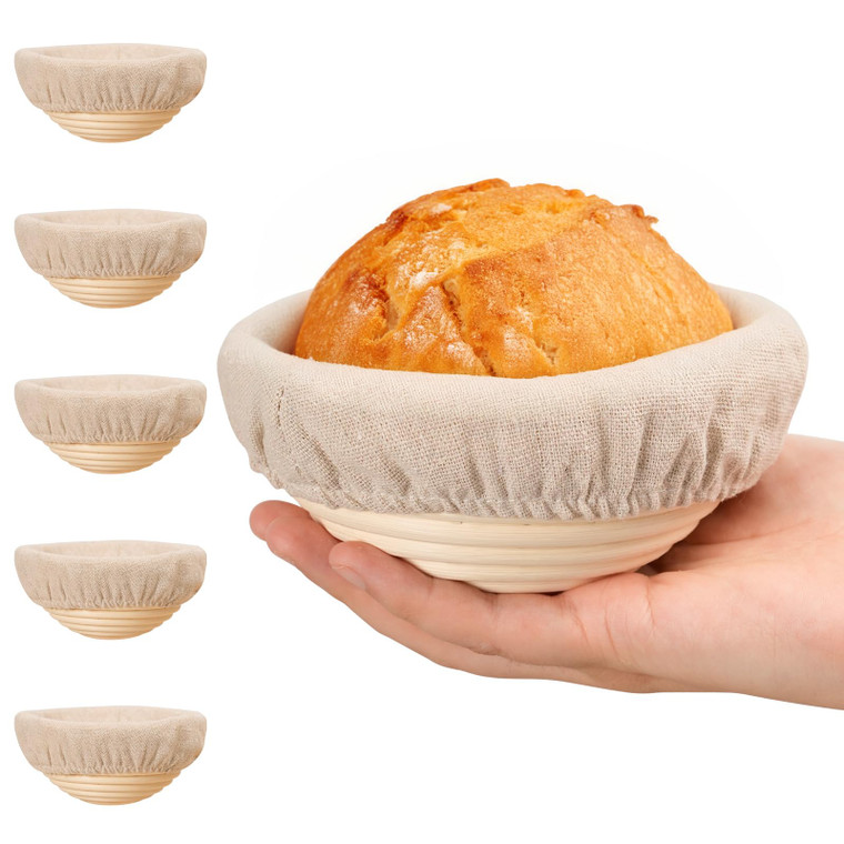5 Inch Banneton Bread Proofing Basket Set of 6, Kikcoin Mini Sourdough Bread Baking Supplies, Small Banneton Basket Proofing Baskets for Sourdough Br