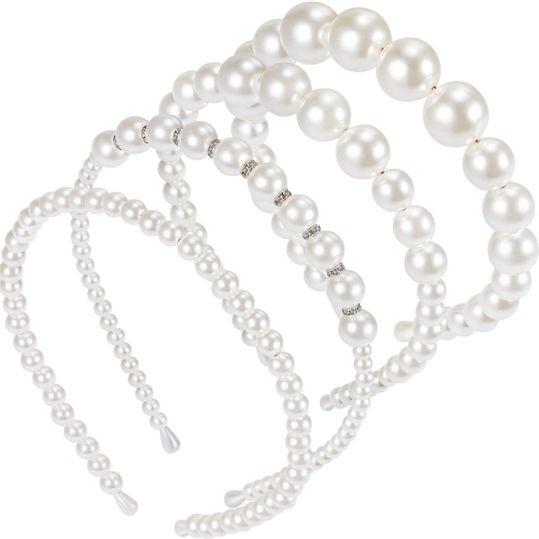 WILLBOND 4 Pcs Pearls Headbands Women White Faux Pearl Rhinestones Hairbands Bridal Hair Hoop Wedding Hair Accessories for Women