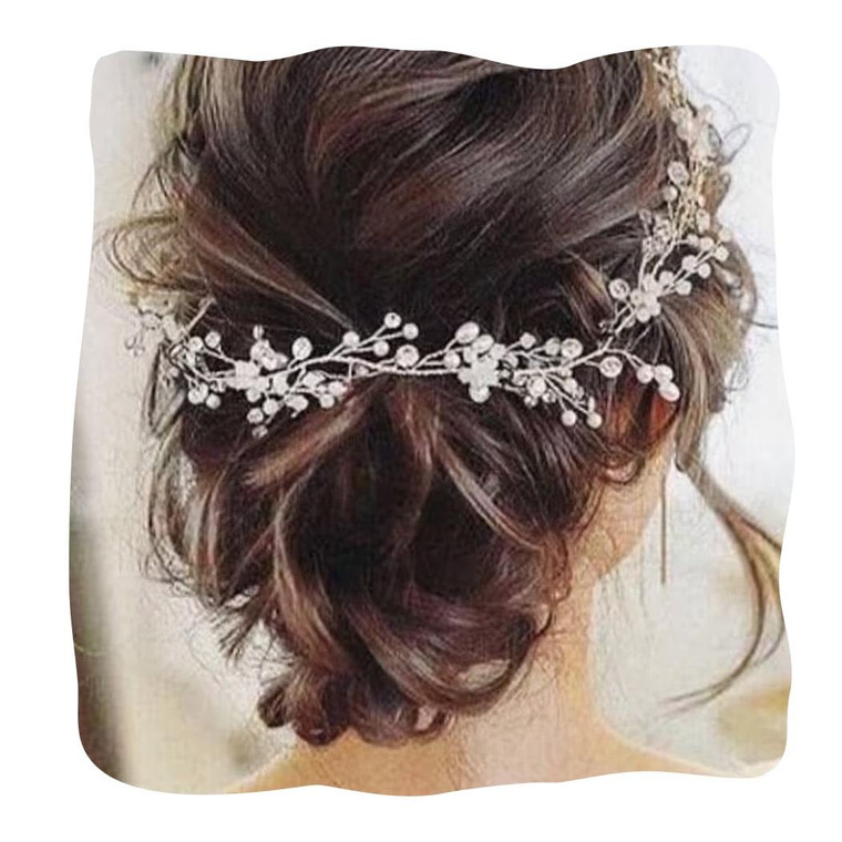 JAKAWIN Bride Pearl Wedding Hair Vine Silver Hair Piece Rhinestone Headpiece Bridal Hair Accessories for Women