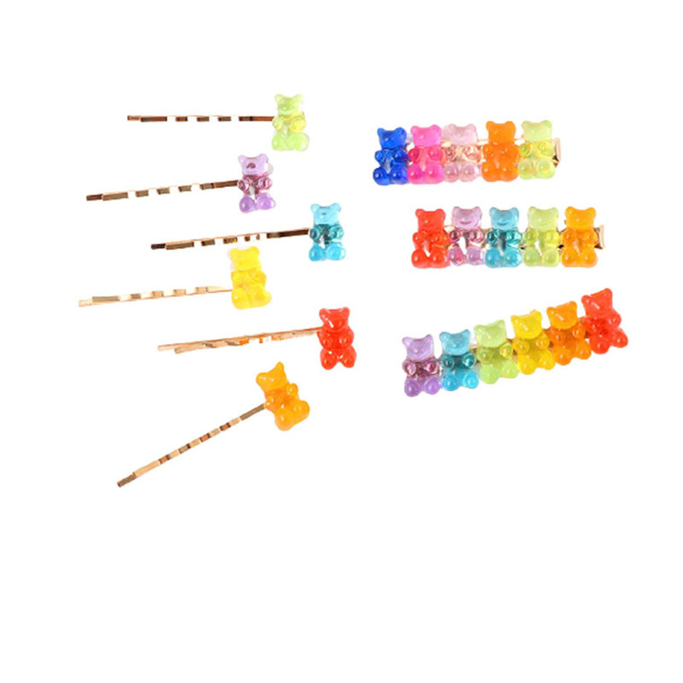 Handmade Colorful Resin Hair Clip Cute Gummy Bear Hair Pins Barrettes Candy Color Cartoon Animal Hairpin Hair Accessories for Women Jewelry-Bear