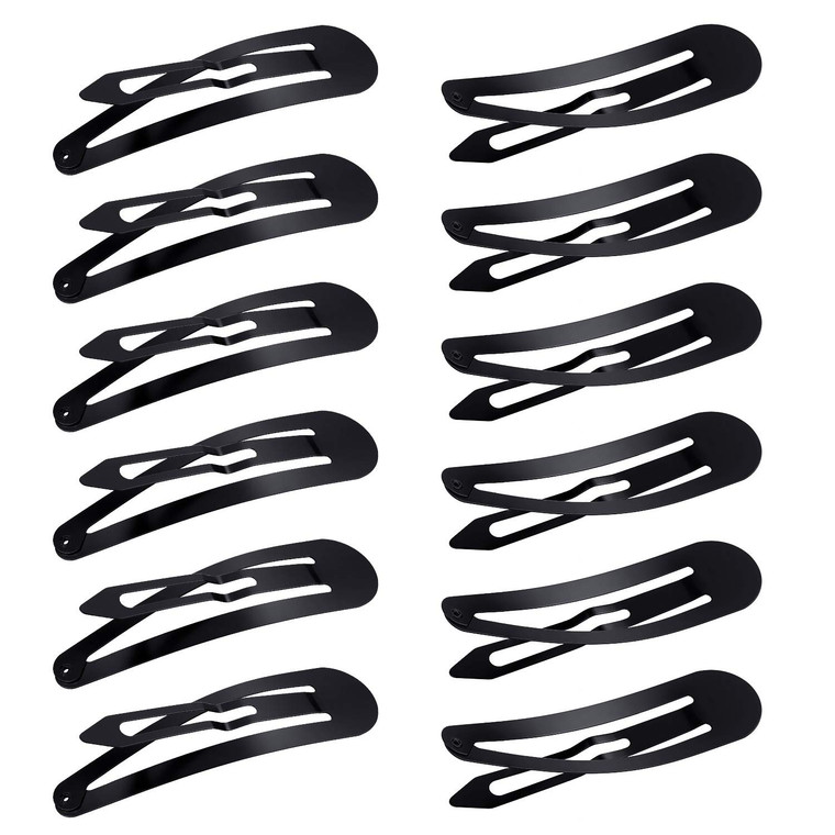 WILLBOND 50 Pcs Snap Clips for Hair 3.5 Inch Large Metal No Slip Hair Barrettes Long Side Clips for Women Accessories, Black(Black)