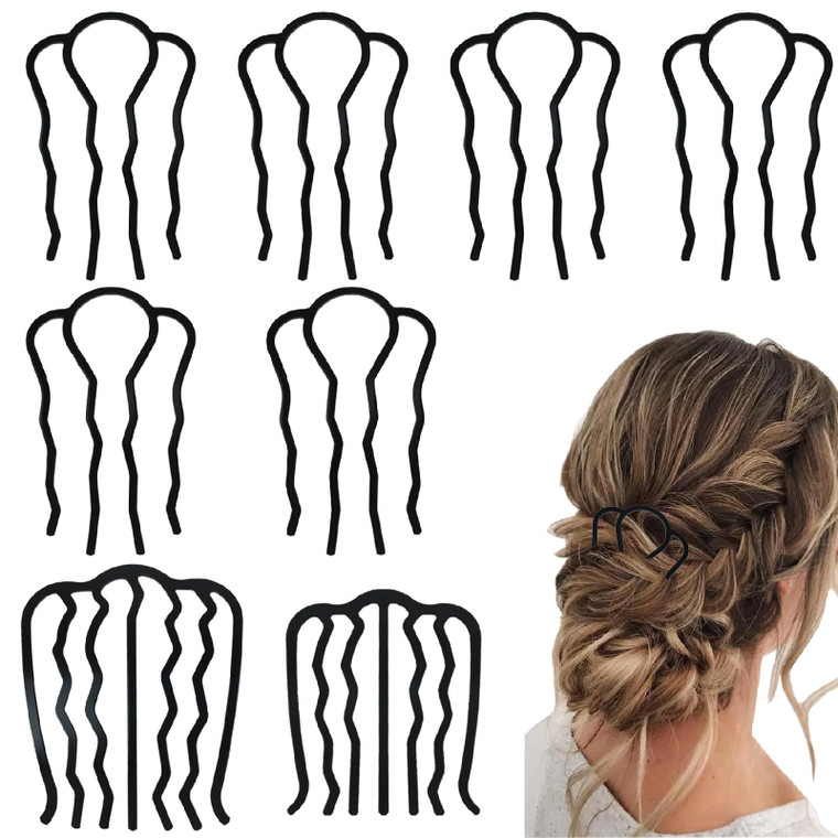 8 Pcs Black Hair Side Combs Metal U-Shape Hair Pin Sticks Hair Fork Clip Hair Pin Stick for Women Vintage Hairstyle Hair Accessory