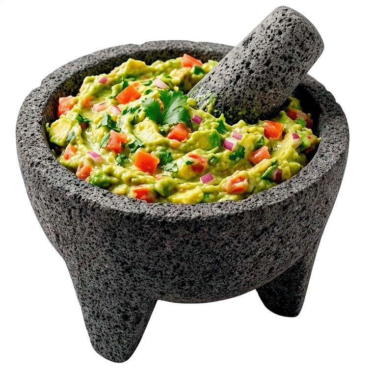 Molcajete 7 in Mexican, Handmade with Natural Volcanic Stone, Artisanal Kitchen Utensil for Grinding with Pores for Crushing, Specially Designed for