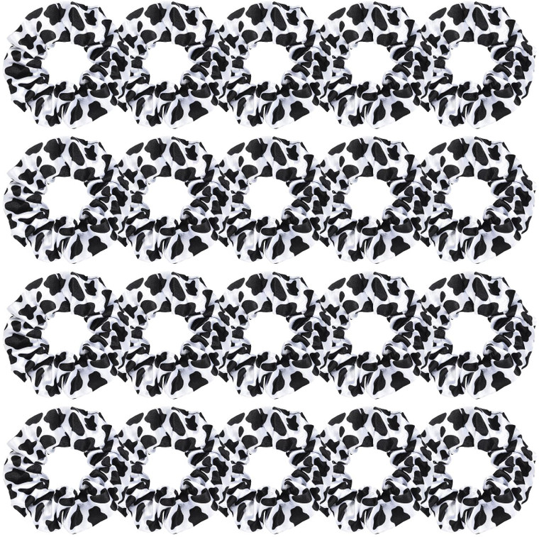 WILLBOND 20 Pieces Cow Print Scrunchies Women Elastic Silk Satin Scrunchies Cow Hair Ties Hairband Ponytail Holder for Player Team Party Hair Gift Ac