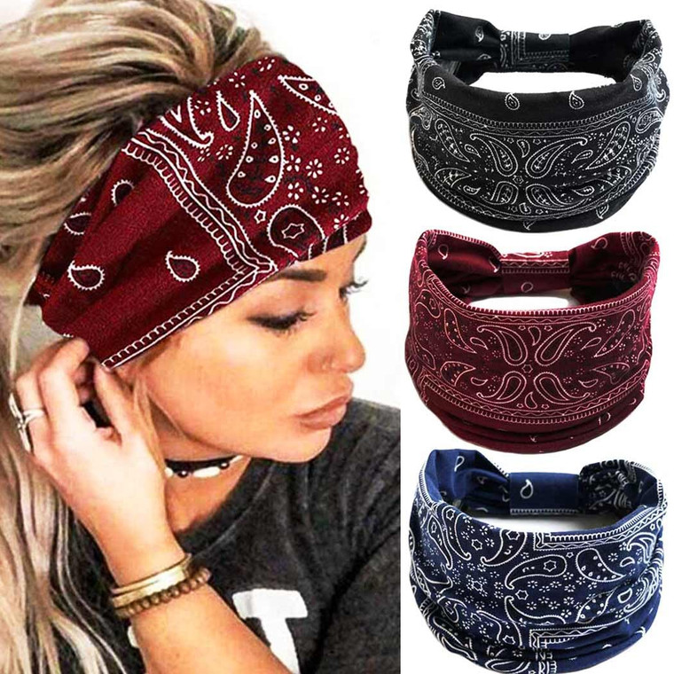 GORTIN Extra Wide Headbands for Women Boho Head Wraps Stretchy African Turban Hairband Motorcycle Hair Accessories Pack of 3