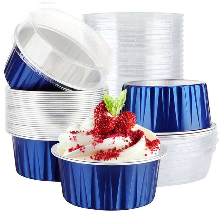 EUSOAR Mini Aluminum Pans with Lids, 30pcs 5oz Disposable Aluminum Foil Cupcake Liners Ramekins Baking Cups, Dessert Cups with Lids Aluminum Cheeseca