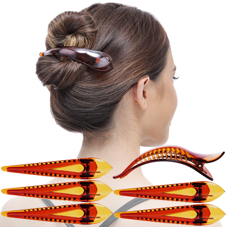RC ROCHE 6 Pcs Duck Bill Alligator Hair Clips for Women Sectioning Flat Claw Long Thick Hair Inner Teeth Curved Styling Jaw Strong Secure Grip Salon,