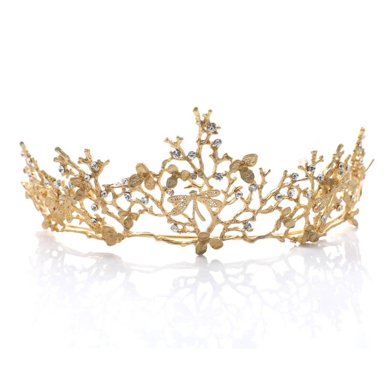Aukmla Vintage Crown Baroque Gold Tiara Wedding Bridal Hair Accessories Headband for Women and Girls