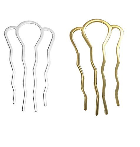 HLLMX 2PCS 4 Teeth Metal Hair Combs Pins Side Updo Hair Forks Long Clips for Women's Hair Styling Accessories (Gold and Silver)