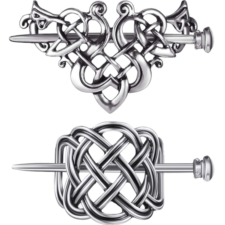WILLBOND 2 Pieces Viking Celtic Hair Clips Hairpins Viking Silver Hairs Stick Celtic Knot Jewelry Hair Clips for Ladies or Women