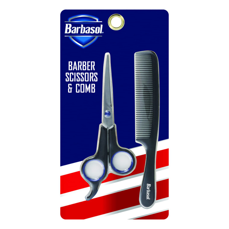 Barbasol Stainless-Steel Mens Scissors and Comb, Cut/Style Your Hair With Ease, Easy-To-Clean, Rustproof