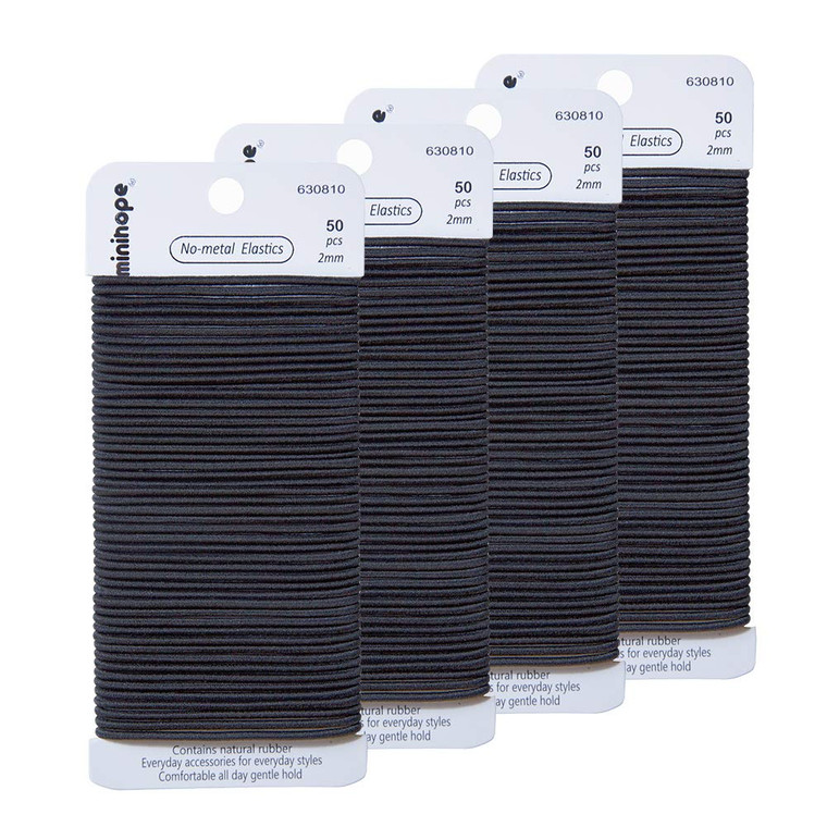 minihope Women's Hair Elastic Thick Tie, Black, 200 Count (Pack of 1), 2MM for for thin to medium thick hair.Value pack.