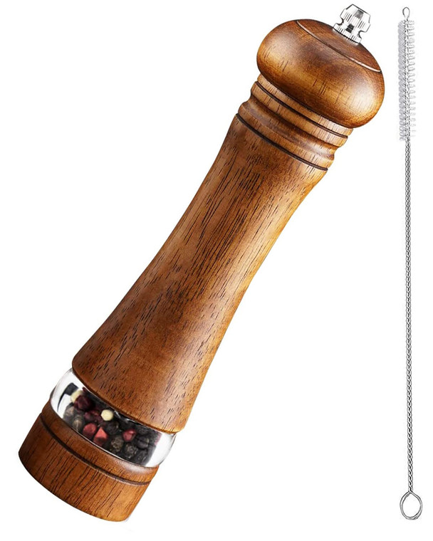 TooWoom Pepper Grinder Salt Grinder Wooden Pepper Mill Grinder w/Adjustable Coarse, 8 inch Tall Wood Refillable Manual Pepper Grinder Mill Peppermill