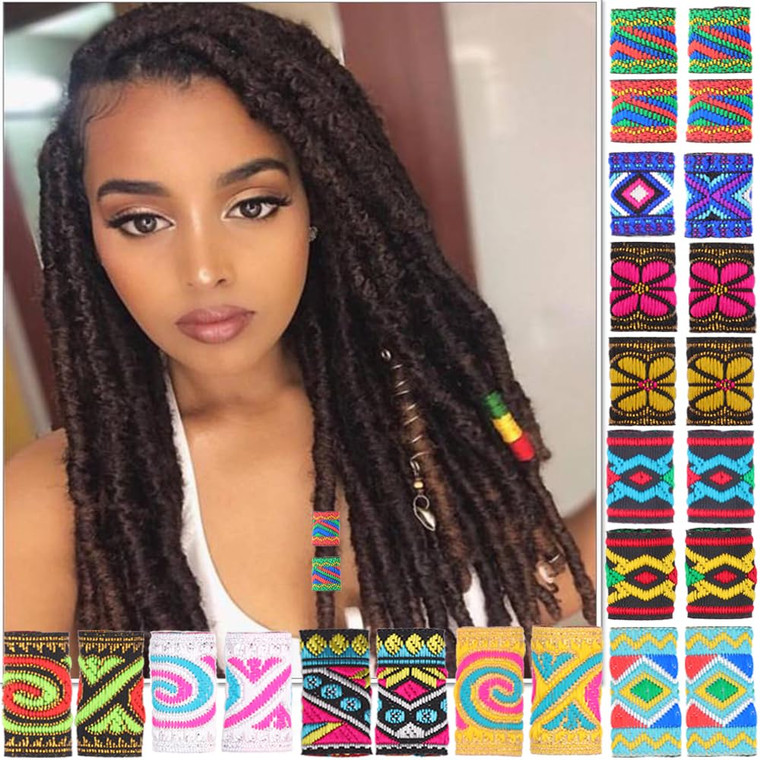 Fabric Dreadlock Bead Tubes Dreadlock Beads Hair Accessories Braid For Hair 24 Pieces Variety Style (MIX COLORS)
