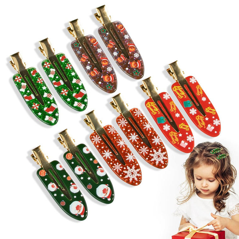 Aaiffey Christmas Hair Clip - 5 Pairs Cute Snowflake Christmas Tree Hair Barrettes Santa Claus Hairpin for Christmas Festive Hair Accessory