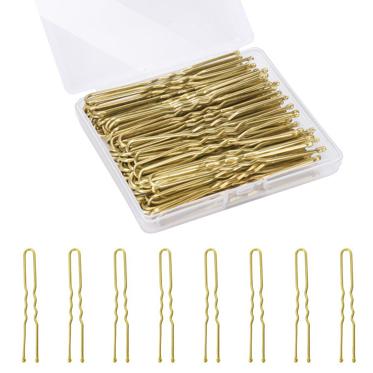 U Shaped Hair Pins, 100PCS 2.4inch Bun Hair Pins for Women Kids Girls Hairdressing Salon with Storage Box, for All Hair Types - Gold