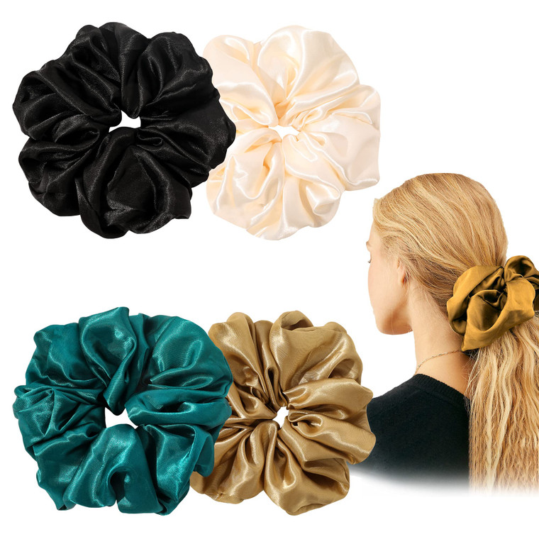 Ivyu Silk Scrunchies Satin Hair Ties for Women - 4 Psc Oversize Soft Big Scrunchies for Women Ligas Para El Cabello De Mujer Decorations Large Hair S