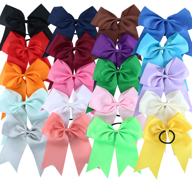 Hipcheer 20pcs 8" Large Cheer Bows for Girls, Hand-made Grosgrain Ribbon Hair Accessories for Teen Girls Softball Cheerleader Sports (Multi-colored(P
