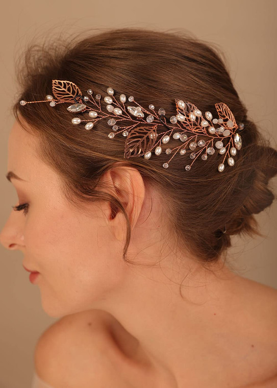 Denifery Gold Leaves Hair Vine Pearls Hair Vine Bridal Headpiece Wedding Hair Jewelry Hair Accessory for Women and Girls (Silver)