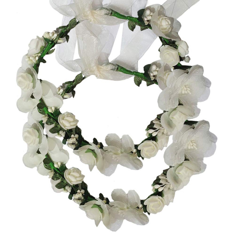 Flower Crown Headband Wreath Garland Hair Bands Floral Wedding Bridal Hair Hoop Women Leaf Ribbon Party Decoration Headdress Headwear Christmas Handm