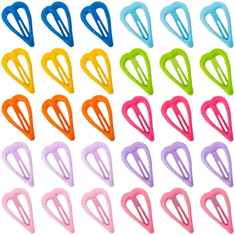 HINZIC 30Pcs Heart Metal Hair Snap Clips Colorful 1.97 Inch Small Hair Barrettes Cute Hair Accessories for Women Girls Thin hair,10 Colors
