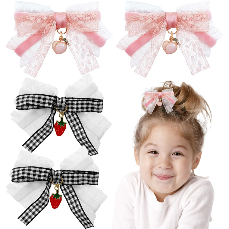 4 Pack Lace Hair Bow Clips Cute Bow Alligator Clips for Teen Girls Women Hair Accessories