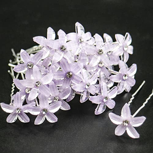 30 PCS Bride Wedding Hair Pins Purple Flower Bridal Head Clip Crystal Rhinestone Hair Barrettes U-Shape Hair Clips Hair Accessories for Bridal Weddin