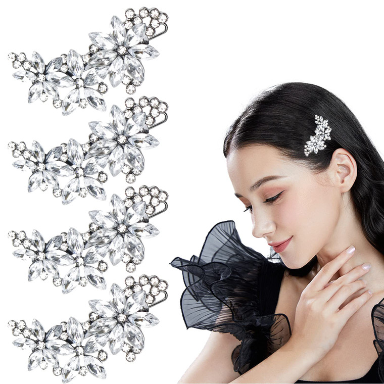 4 PACK Rhinestone Bridal Hair Clip Crystal Flower Wedding Barrette Elegant Bridal Hairpins Hair Accessories for Women Girls