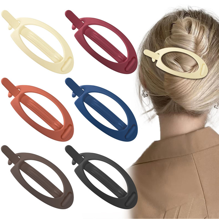 6 Pcs Matte French Oval Hair Barrette Clip Plastic Bun Ponytail Holder Strong Hold Grip Hair Clips Closure Hairpin No Metal Hair Accessories for Wome