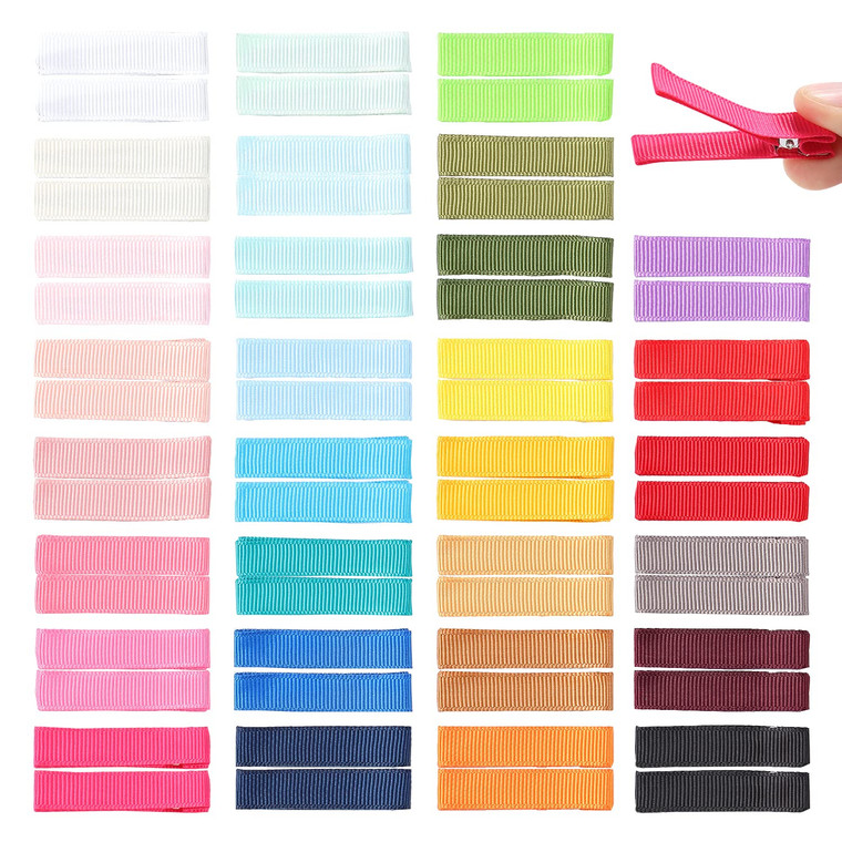 Cinaci 60 Pack/30 Pairs 5 CM 2 Inch Solid Plain Grosgrain Ribbon Cloth Fabric Covered Fully Lined DIY Metal Alligator Hair Clips Duckbill Barrettes A