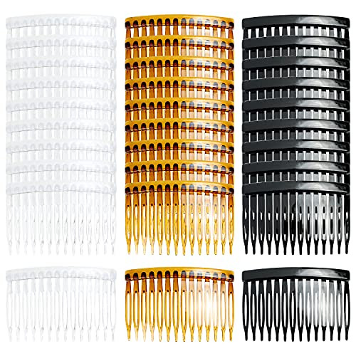Cinaci 30 Pack Clear White Black Brown Plastic Hair Side Combs Slide Bun Holder with 14 Teeth DIY Headpieces Clips Grips Barrettes Accessories for Wo