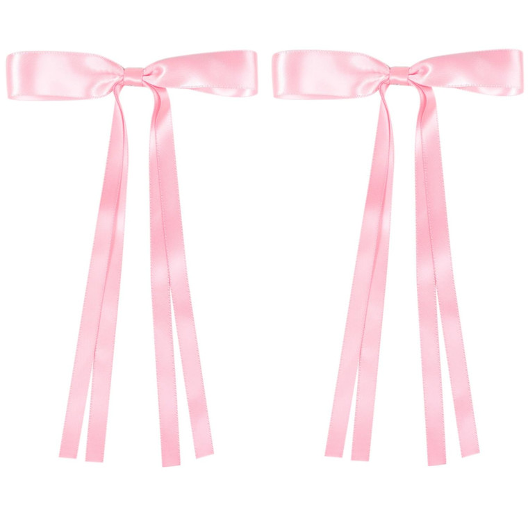 AMYBASIC 2pcs Hair Clips Bow with Long Tail, Tassel Ribbon Hair Clips for girls, Hair Accessories for Baby Toddlers Teens Kids(Pink)